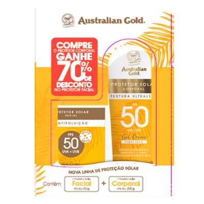 Australian Gold Kit – Protetor Solar Corporal FPS50 200g + Protetor Solar Facial FPS50 50g