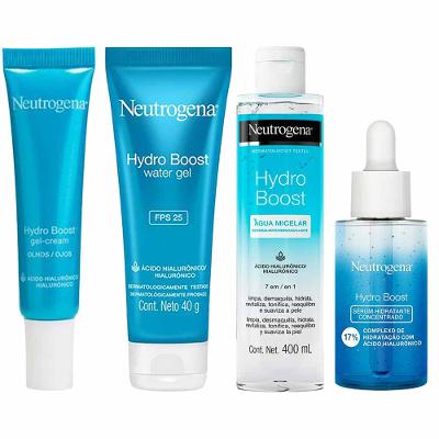 Neutrogena Hydro Boost Kit – Gel Creme para Olhos + Hidratante Facial FPS25 + Água Micelar + Sérum Hidratante