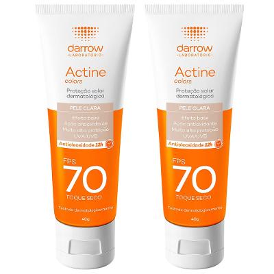 Darrow Actine Colors Kit com 2 Unidades – Protetor Solar Facial com Cor FPS70 – Pele Clara 40g