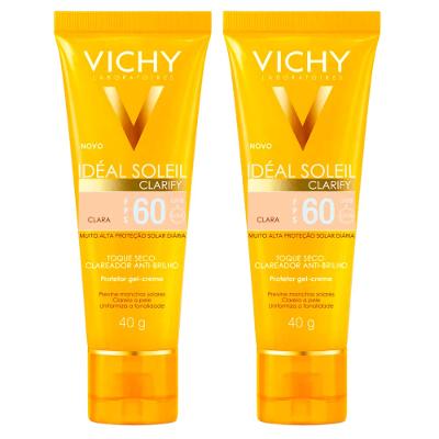Vichy Idéal Soleil Clarify Kit com 2 Unidades – Protetor Solar Facial com Cor FPS60 - Clara