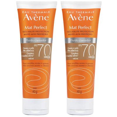 Avène Mat Perfect Kit com 2 Unidades – Protetor Solar Clareador com Cor FPS70 –Médio  40g