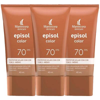 Mantecorp Skincare Episol Kit com 3 Unidades – Protetor Solar com Cor FPS70 – Médio 40ml