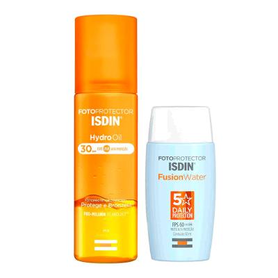 Isdin Kit – Protetor Solar Facial Fusion Water 5 Stars FPS60 50ml + Protetor Solar e Bronzeador Corporal HydroOil FPS30 200ml