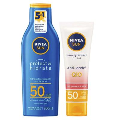NIVEA Kit – Protetor Solar Sun Protect & Hidrata FPS50 200ml + Protetor Solar Facial Beauty Expert Pele Normal a Seca FPS50 50g