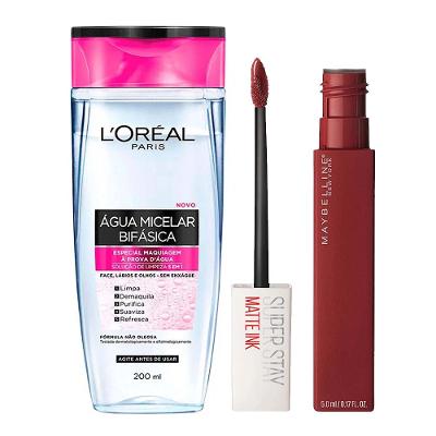 L'Oréal Paris + Maybelline Kit - Água Micelar Bifásica + Batom Líquido Longa Duração Voyager