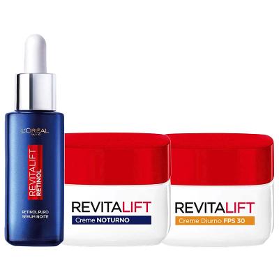 L’Oréal Paris Revitalift Kit – Sérum Antirrugas Noturno Retinol 30ml + Creme Anti-Idade Diurno 49g + Creme Noturno Anti-Idade Pro-Retinol 49g