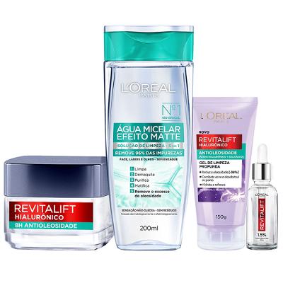 L’Oréal Paris Kit - Água Micelar Efeito Matte 200ml + Gel de Limpeza 150g + Gel Creme Hidratante 50ml + Sérum Preenchedor 15ml