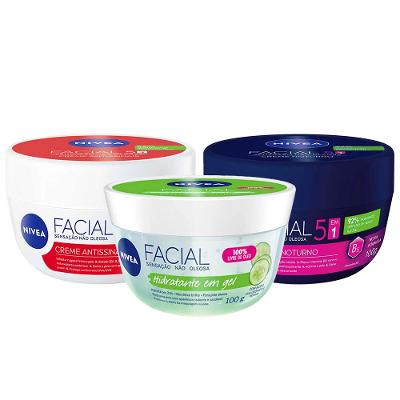NIVEA Kit – Creme Hidratante Facial Antissinais 100g + Hidratante Facial Gel Fresh 100g + Creme Hidratante Facial Noturno 100g