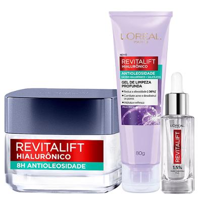 L’Oréal Paris Revitalift Hialurônico Kit - Gel Oil Control 80g + Gel Creme Hidratante Oil Control 50ml + Sérum Preenchedor Anti Idade 30ml