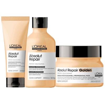 L'oréal Professionnel Absolut Repair Gold Quinoa + Protein Kit – Shampoo + Condicionador + Máscara Light