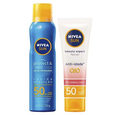 NIVEA Kit - Protetor Solar Spray Protect & Toque Seco FPS50 200ml + Protetor Solar Facial Beauty Expert Pele Normal a Seca FPS 50 50g