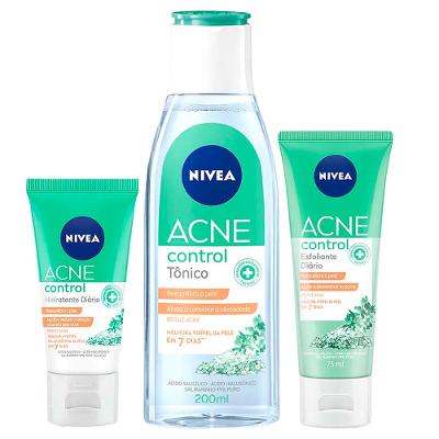 NIVEA Acne Control Kit – Esfoliante Facial 75ml + Tônico Facial 200ml + Hidratante Facial 50ml