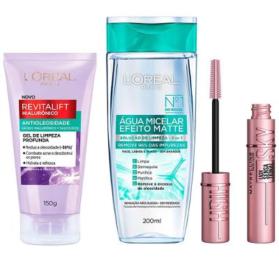 L’Oréal Paris + Maybelline Kit - Água Micelar Efeito Matte 200ml + Gel de Limpeza 150g + Máscara De Cílios Lash Sensational Sky High