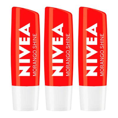NIVEA Kit com 3 Unidades – Hidratante Labial Morango Shine 4,8g