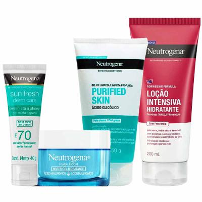 Neutrogena Kit – Hidratante Facial + Protetor Solar + Gel de Limpeza + Hidratante Corporal Para Todos os Tipos de Pele