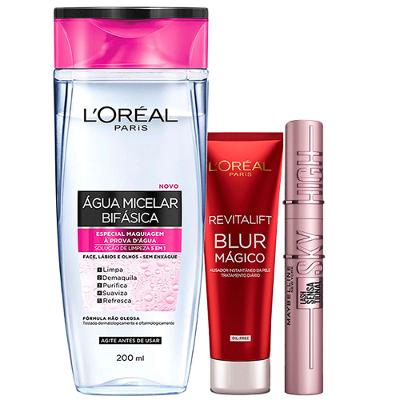 L’Oréal Paris + Maybelline Kit - Água Micelar Bifásica 5 em 1 200ml + Primer Blur Mágico 27g + Máscara de Cílios Lash Sensational Sky High