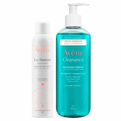 Avène Kit - Gel de Limpeza Facial + Água Termal para Pele Oleosa a Acneica