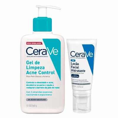 Cerave Kit - Hidratante Facial + Gel de Limpeza Facial para Peles Normais a Acneicas