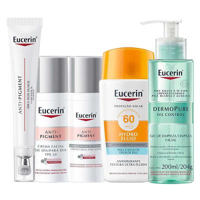 Eucerin Kit - Gel de Limpeza + Clareador de Olheiras + Creme Dia + Creme Noite + Protetor Solar para Todos osTipos de Pele