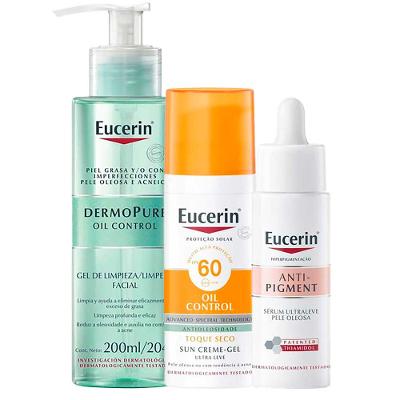 Eucerin Kit – Sérum + Gel de Limpeza + Protetor Solar Facial para Peles Oleosas e Acneicas