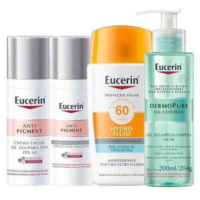 Eucerin Kit - Gel de Limpeza + Creme Dia + Creme Noite + Protetor Solar para Todos os Tipos de Pele