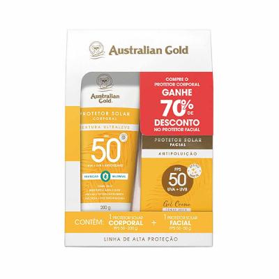 Kit Australian Gold - Protetor Solar Corporal FPS50 + Protetor Solar Facial Antipoluição FPS50