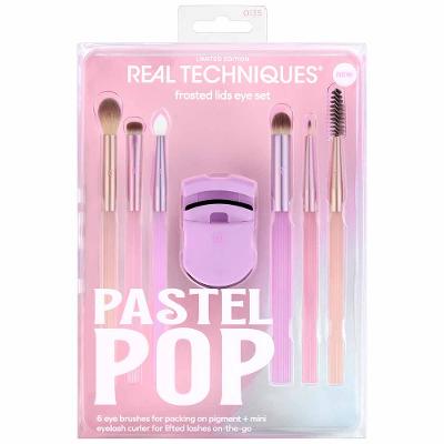Kit Real Techniques Pastel Pop Frosted Lids Eye 6 Pincéis + Mini Curvador