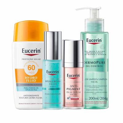 Eucerin Kit - Gel Hidratante + Protetor Solar + Gel de Limpeza + Sérum Facial para Rotina de Cuidado Específico Dia e Noite
