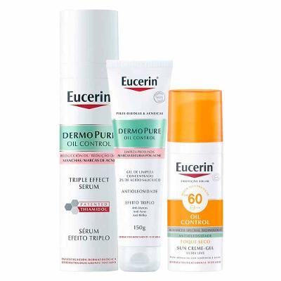 Eucerin DermoPure Oil Control Kit - Protetor Solar + Sérum + Gel de Limpeza Facial para Pele Oleosa e Acneica