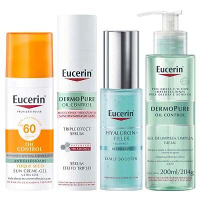 Eucerin Kit - Gel de Limpeza + Sérum + Protetor Solar Facial + Gel Hidratante para Pele Mista à Oleosa
