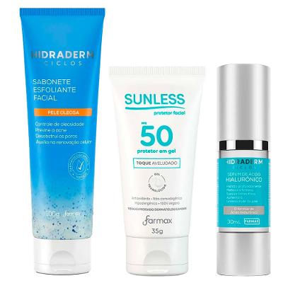 Farmax Kit - Sabonete Esfoliante Hidraderm Ciclos + Sérum Hidraderm Ciclos + Protetor Facial Sunless