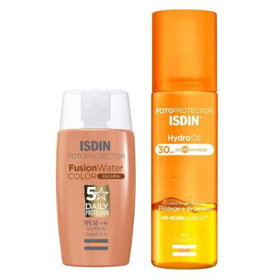 ISDIN Fusion Water 5 Stars Color e HydroOil Kit - Protetor Solar Facial + Protetor Solar e Bronzeador Corporal