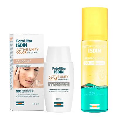 Isdin Kit - Protetor Solar Corporal Hydrolotion FPS50 + Clareador Facial Active Unify Fusion Fluid Color FPS99