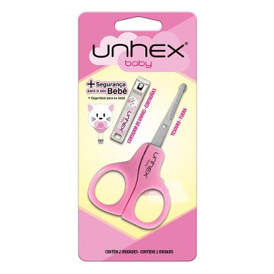 Merheje Unhex Baby Kit – Tesoura + Cortador de Unhas Infantil Rosa