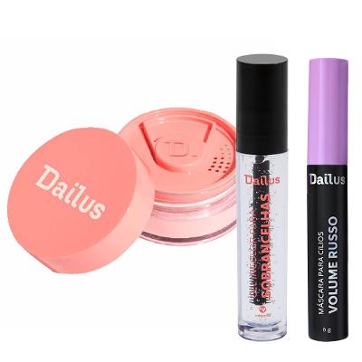 Dailus Kit - Máscara de Cílios + Gel Incolor para Sobrancelhas + Pó Solto Facial Rosa