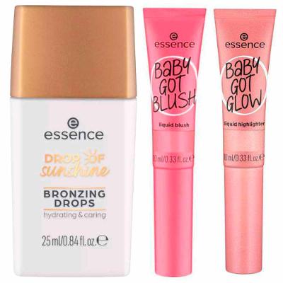 Essence Kit - Bronzer Líquido Dourado + Blush Líquido Pinkalicious + Iluminador Líquido Rose and Shine