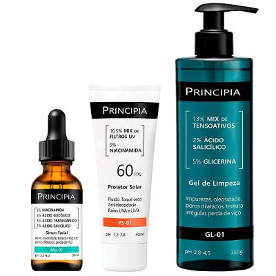 Principia Kit - Protetor Solar Facial + Sérum + Gel de Limpeza Facial