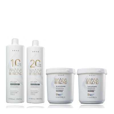BRAÉ Wanna Be Blond Água Oxigenada 10V 900ml+Água Oxigenada 20V 900ml+2 Pó Descolorantes 500g