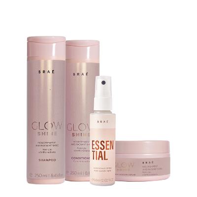 Kit Braé Glow Shine Shampoo Condicionador Máscara e Mini Essential  (4 produtos)