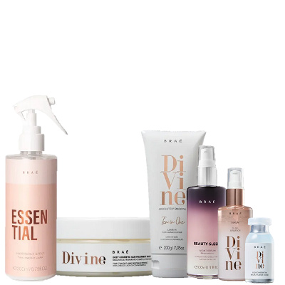 BRAÉ Divine Máscara 200g Leave in 200g Sérum 60ml Ampola 13ml Essential 260ml e Beauty Sleep 100ml