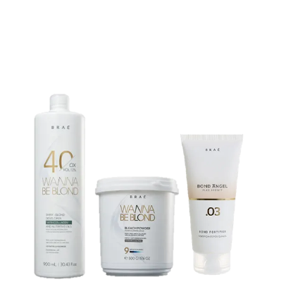 BRAÉ Wanna Be Blond 12% Água Oxigenada 40 Volumes 900ml Pó Descolorante 500g e Plex Efect 100ml