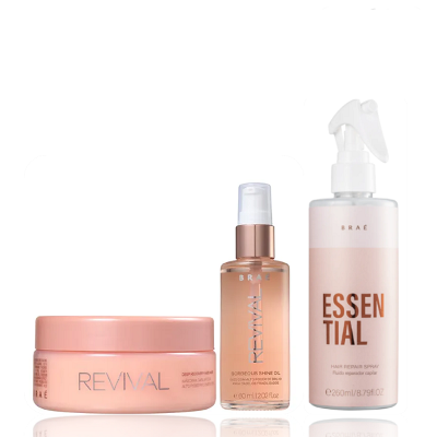BRAÉ Revival - Máscara de Reconstrução 200g+Gorgeous Shine Oil 60ml+Essential 260ml
