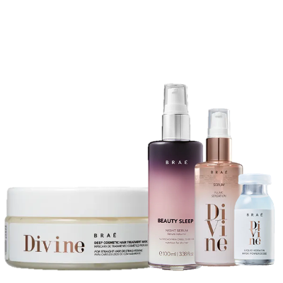 BRAÉ Divine Mascara 200g Serum Reparador 60ml Ampola 13ml e Beauty Sleep 100ml