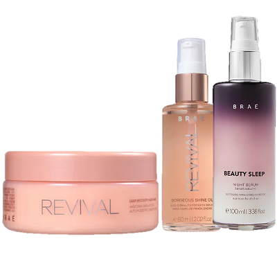 BRAÉ Revival Máscara 200g Shine Oil 60ml e Beauty Sleep 100ml