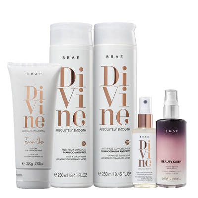 BRAÉ Divine Antifrizz Kit Duo 250ml Leave-in 200ml Mascara Queratina 60ml e Beauty Sleep 100ml