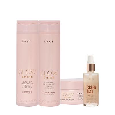 Kit Braé Glow Shine Shampoo Condicionador Máscara e Essential Oil Blend (4 Produtos)
