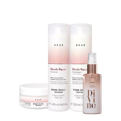 Kit Braé Blond Repair Shampoo Condicionador Máscara e Divine Plume Sensation Sérum  (4 produtos)