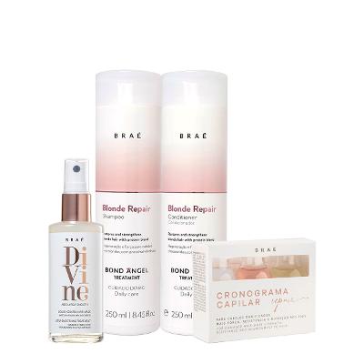 Kit Braé Blond Repair Shampoo Condicionador Divine Queratina Liquida e Cronograma Repair (4 produtos)