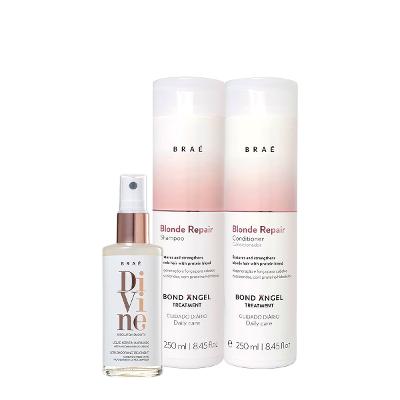 Kit Braé Blond Repair Shampoo Condicionador e Divine Máscara de Queratina Liquida (3 produtos)