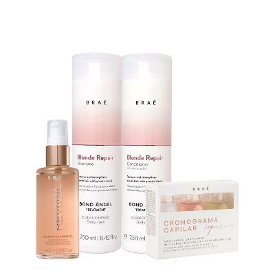 Kit Braé Blond Repair Shampoo Condicionador Gorgeus Shine Oil e Cronograma Repair (4 produtos)